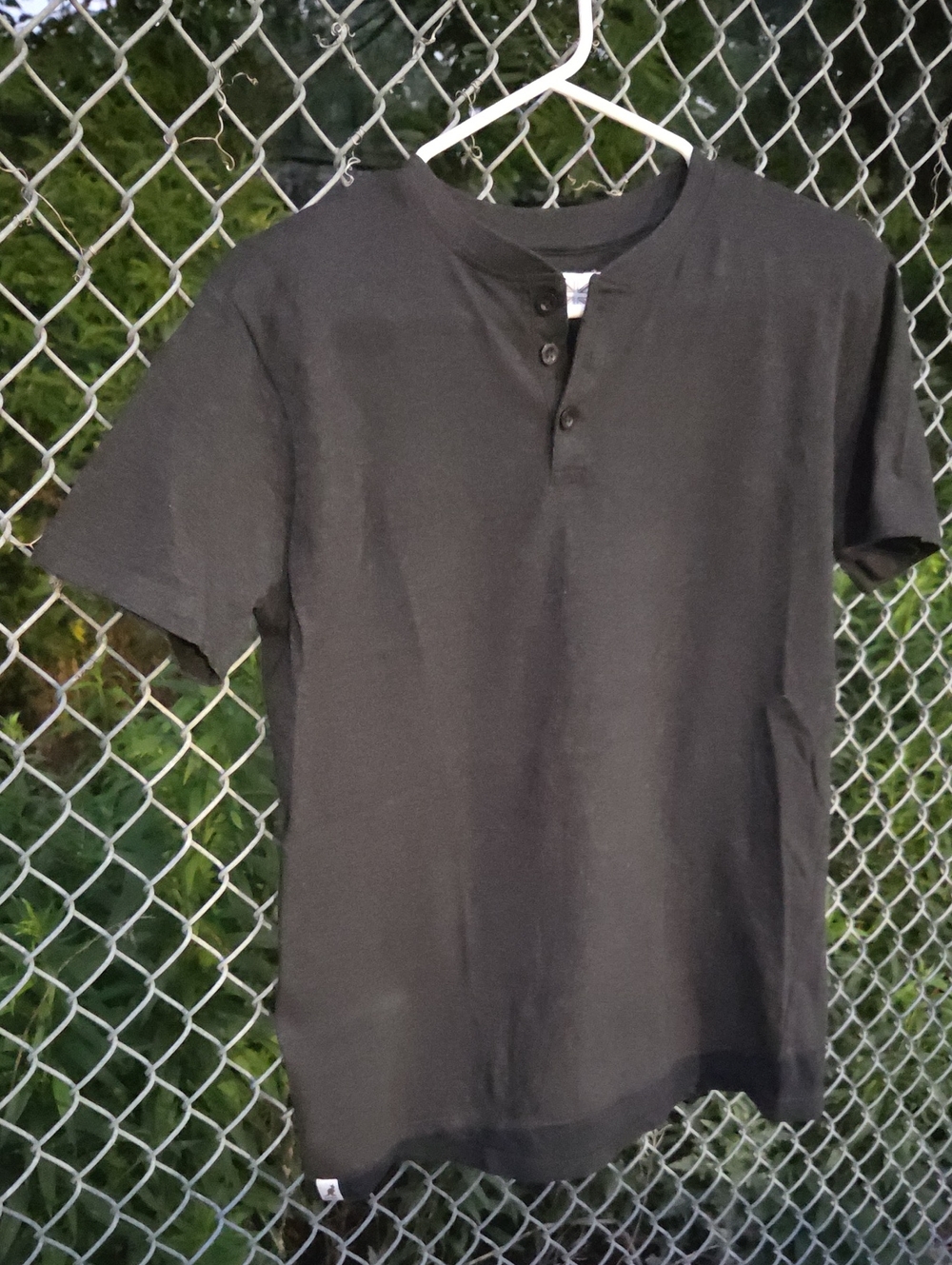Kangol Black Short-Sleeve Henley Part Button Up